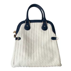 Neiman Marcus White / Navy Woven Crossbody Handbag